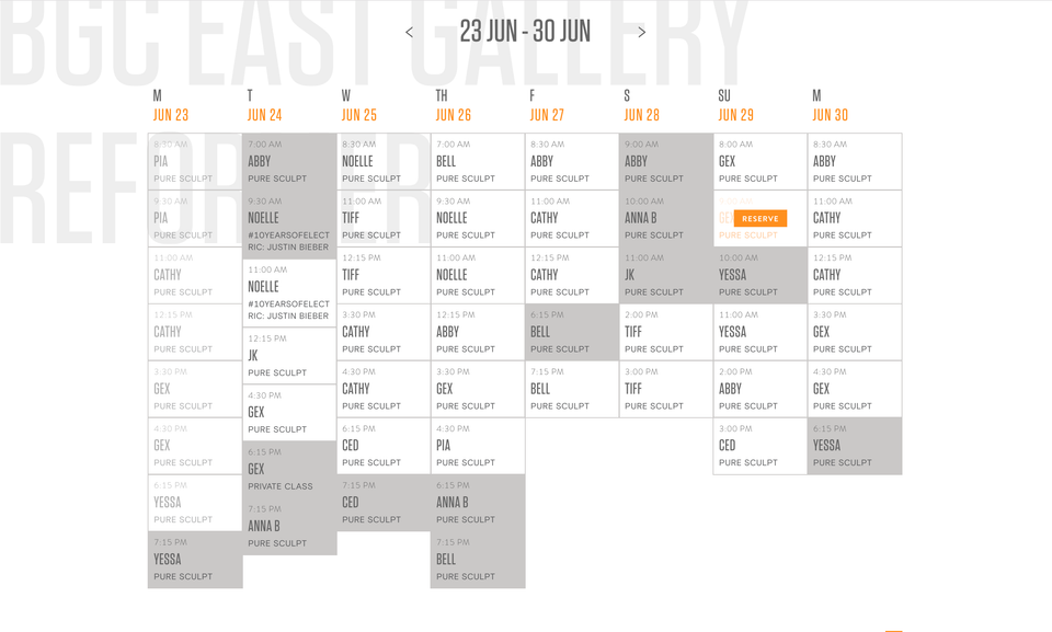 Electric Studio Core Reformer Schedule
